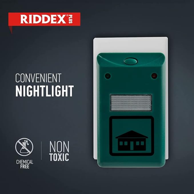 RIDDEX Plus Insect Repellent | Plug in, Mouse Deterrent - Pest Control for Defense Against Rats, Mice, Roaches, Bugs and Insects | Control Pests with No Toxins | Green