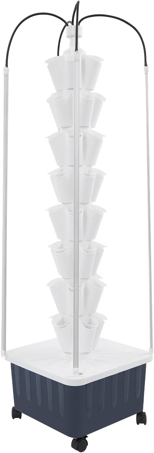 Hydroponic Growing System, 40-Hole Smart Hydroponic Tower w/LED Grow Lights, Indoor Hydroponic Garden Herb Grow Kit for Short Tomato,Pepper,Cucumber, Can Plant 40 Seeds, White