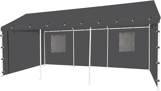 Sidewall Panel with Mesh Windows and Elastic Ball Bungees, for 10x20 FT or 12x20 FT Garage Party Tent Shelter - Gray, One Sidewall Panel Only