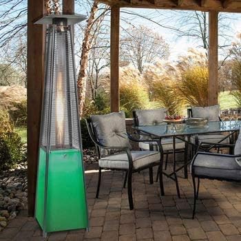 Avenlur Pyramid Patio Heater, 48,000 BTU Outdoor Propane Heater with Quartz Glass Tube, Cover, Ignition & Wheels — Freestanding Gas Heater for Backyard, Deck & Patio (LED Lights)