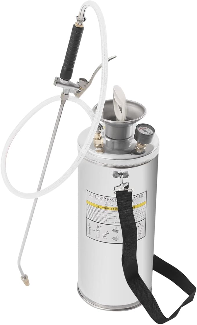 2Gal Stainless Steel Pump Up Sprayer,Heavy-Duty Stainless Steel Tank Multi-Use Sprayer,0.2-0.4MPA Hand Pump Sprayer,with 1.2m Hose, Adjustable Nozzle Suitable, Home & Garden, Silver