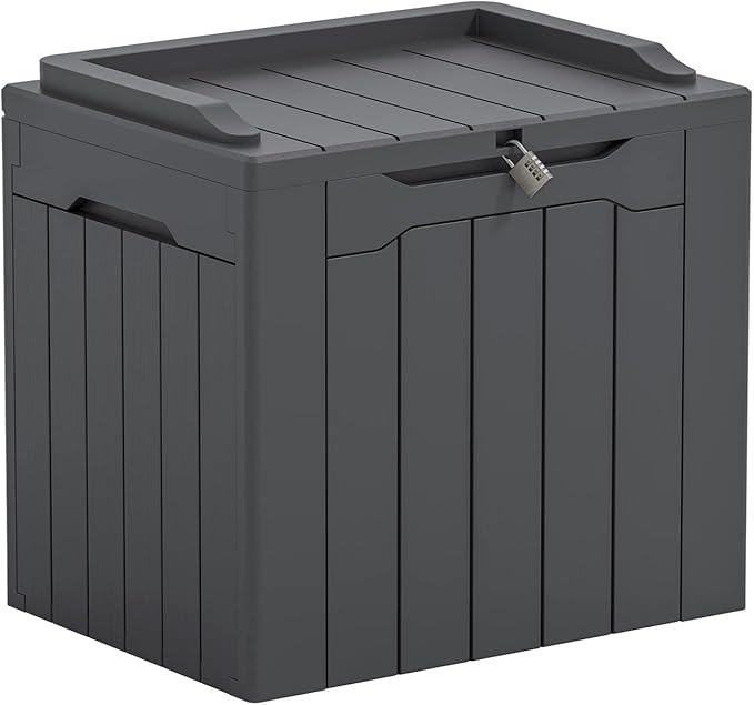 Greesum 31 Gallon Resin Deck Box Large Outdoor Storage for Patio Furniture, Garden Tools, Pool Supplies, Weatherproof and UV Resistant, Lockable, Dark Grey