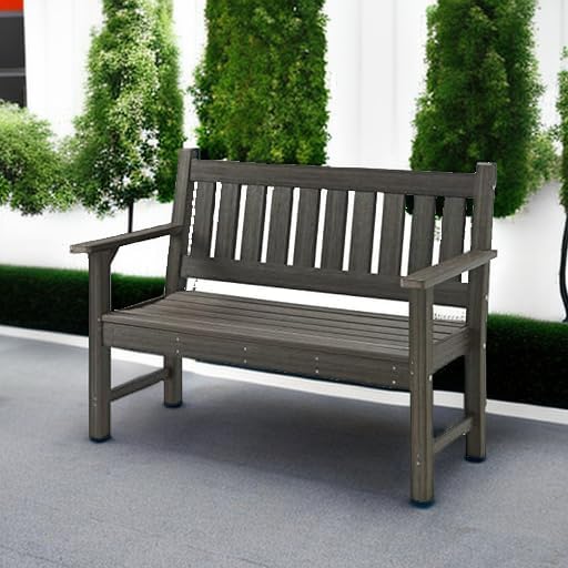 Outdoor Bench, 2-Person Garden Bench, Poly Lumber Patio Bench for Outdoors, Porch, and Park (Dark Brown)