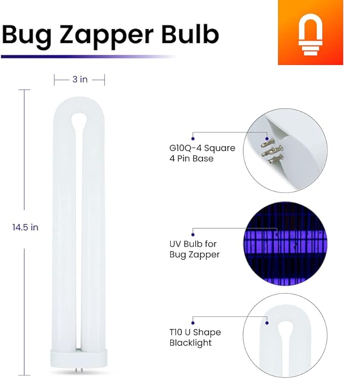 lumenivo Bug Zapper Bulb Replacement for Stinger/DEJAY B8080-4 50 W Stinger Bug Zapper Replacement Bulb with G10Q-4 4 Pin Square Base - T1, FUL50T10/BL Bug Zapper Bulb - 1 Pack