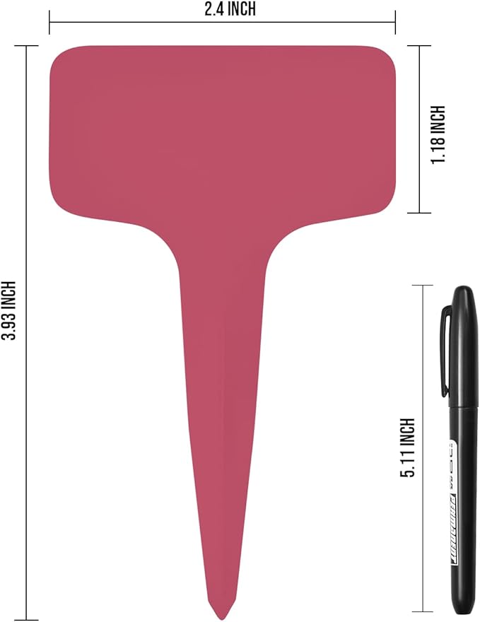 Plant Labels 200 Pcs Yuanling T-Type Plastic Garden Tags Waterproof Plant Sign Stakes Nursery Garden Makers for Seedlings Flower Vegetables Herb Potted Belt Permanet Marker Pen (Red)