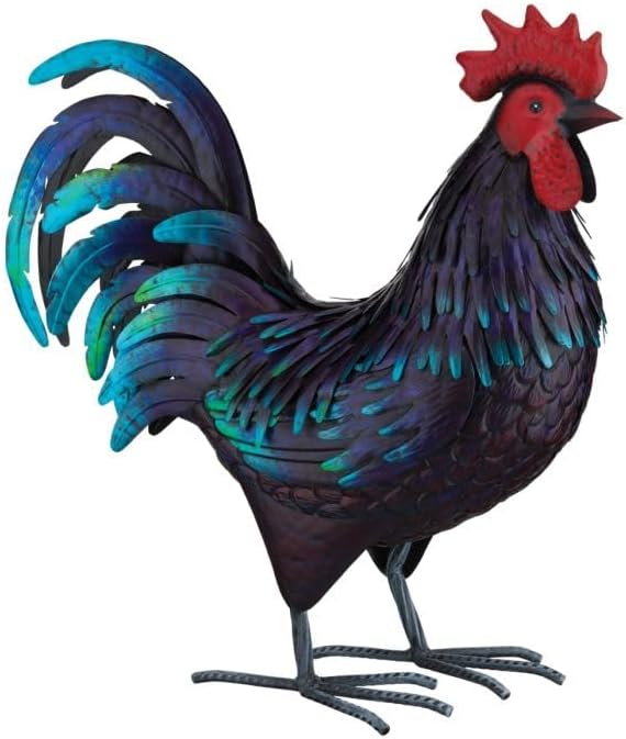 Regal Art & Gift Handcrafted Metal Rooster Statue, Weather-Resistant Farmhouse Yard Art, Indoor/Outdoor Garden Sculpture, Detailed Feather Design, Decorative Bird for Home & Garden. 21.5" Height
