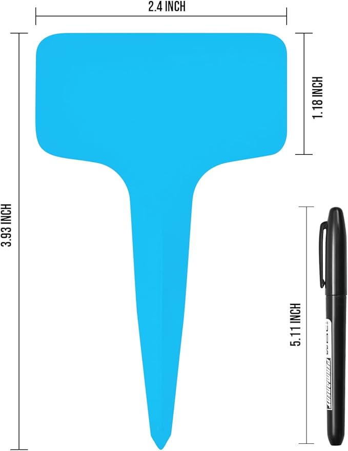 Plant Labels 200 Pcs Yuanling T-Type Plastic Garden Tags Waterproof Plant Sign Stakes Nursery Garden Makers for Seedlings Flower Vegetables Herb Potted Belt Permanet Marker Pen (Blue)