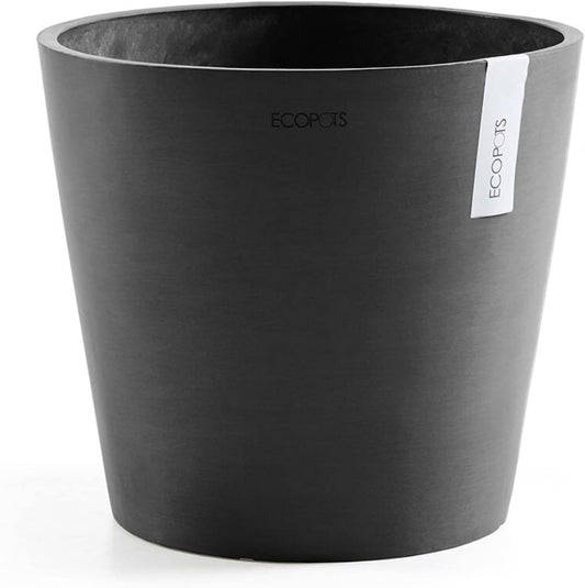 Ecopots Amsterdam Durable Modern Round Indoor/Outdoor Recycled-Based Composite Flower Pot Planter, Dark Grey, 12"