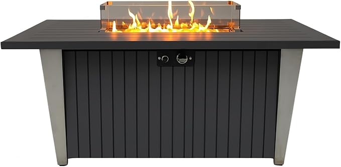 SereneLife 52 Inch Gas Fire Pit Table, 50,000 BTU Propane Pits for Outside with Steel Lid and Lava Rock, 2 in 1 Firepit Table Gatherings Parties on Patio Deck Garden Backyard