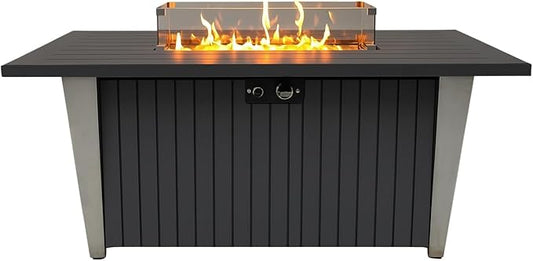 SereneLife 52 Inch Gas Fire Pit Table, 50,000 BTU Propane Pits for Outside with Steel Lid and Lava Rock, 2 in 1 Firepit Table Gatherings Parties on Patio Deck Garden Backyard
