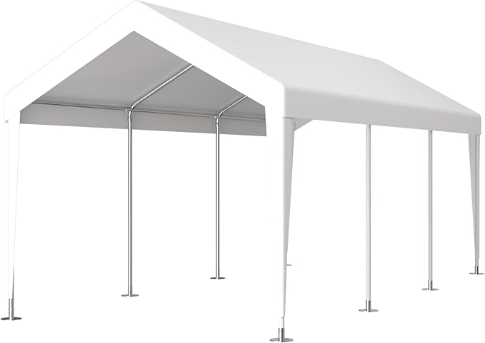 Carport 12x20 Ft Heavy Dut Car Port Canopy, Portable Garage with Removable Sidewalls & Doors for Car, Truck, Boat, Garden Tools (White)