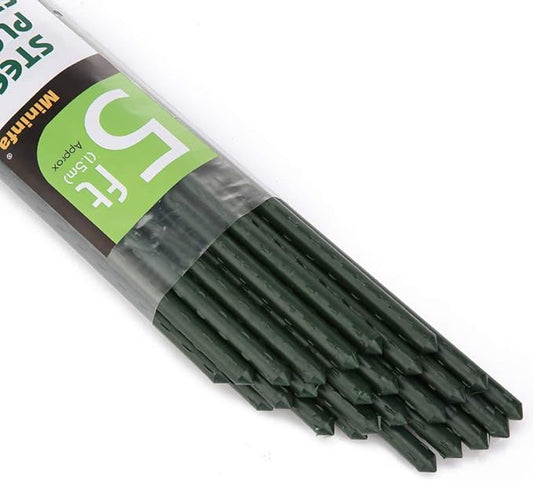 Mininfa Steel Plant Stakes 5 Feet, Plastic Coated Metal Garden Stakes Supports Climbing for Tomatoes, Trees, Beans, 25 Pack