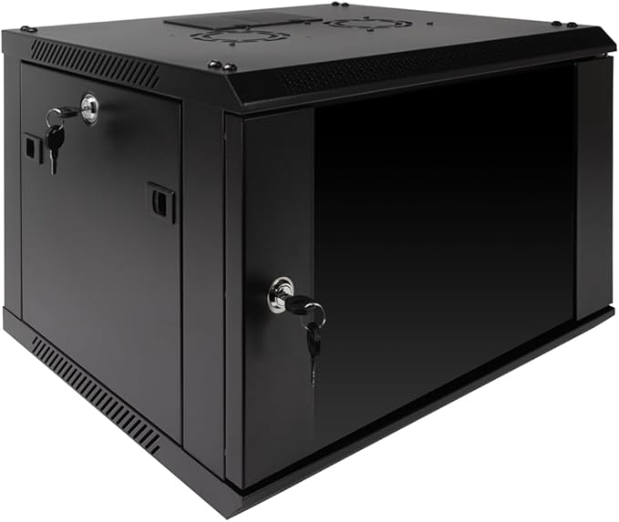 NavePoint 6U Server Rack Enclosure with Glass Door, Cooling Fan, Locks, & Removable Side Panels - 6U Wall Mount Network Cabinet 19 Inch Rack 17.7 Inches Deep