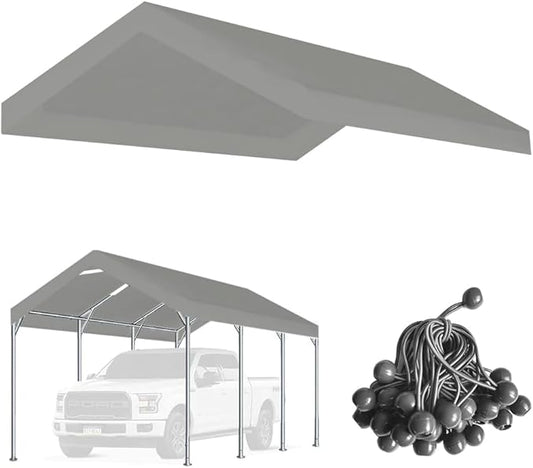 10'x20' Upgraded Carport Replacement Top Canopy Cover for Car Garage Shelter Tent Party Tent with Ball Bungees Grey (Only Top Cover, Frame is not Included)