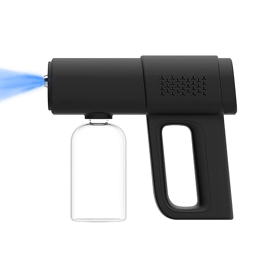 Disinfectant Sprayer Professional Disinfectant Fogger Machine, 380ml Wireless Nano Sprayer Gun Handheld Sanitizer Fogger, Blue Light Foggers for Touchless Sanitization (Black)