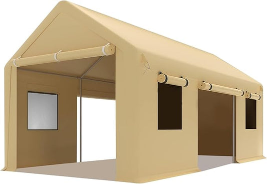 10 X 20FT Heavy Duty Carport, Portable Garage with Roll-Up Windows,Removable Sidewalls & Doors, Outdoor Tent Garage for Car,Truck,Boat