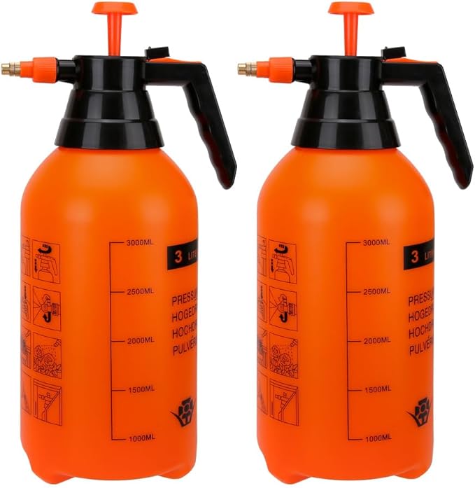 3L Garden Sprayer, Handheld Pump Weed Sprayer 0.8Gallon Hand Pressure Sprayer (3L-2PCS-Orange)