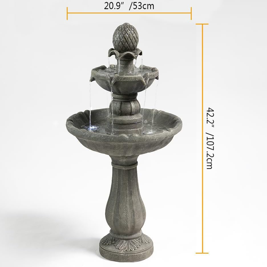 Outdoor Water Fountain –42.2 in. Tall Large Floor-Standing Outside Fountains with 3 Tier Elegant Waterfall Feature for Garden, Yard, Patio, Home Decor (Grey)