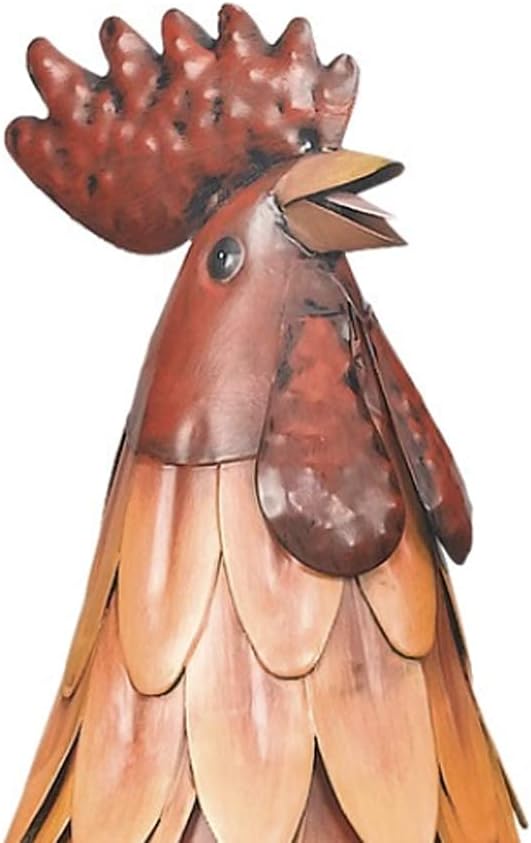 Regal Art & Gift Handcrafted Metal Rooster Statue, Weather-Resistant Farmhouse Yard Art, Indoor/Outdoor Garden Sculpture, Detailed Feather Design, Decorative Bird for Home & Garden, Golden, 16” Height
