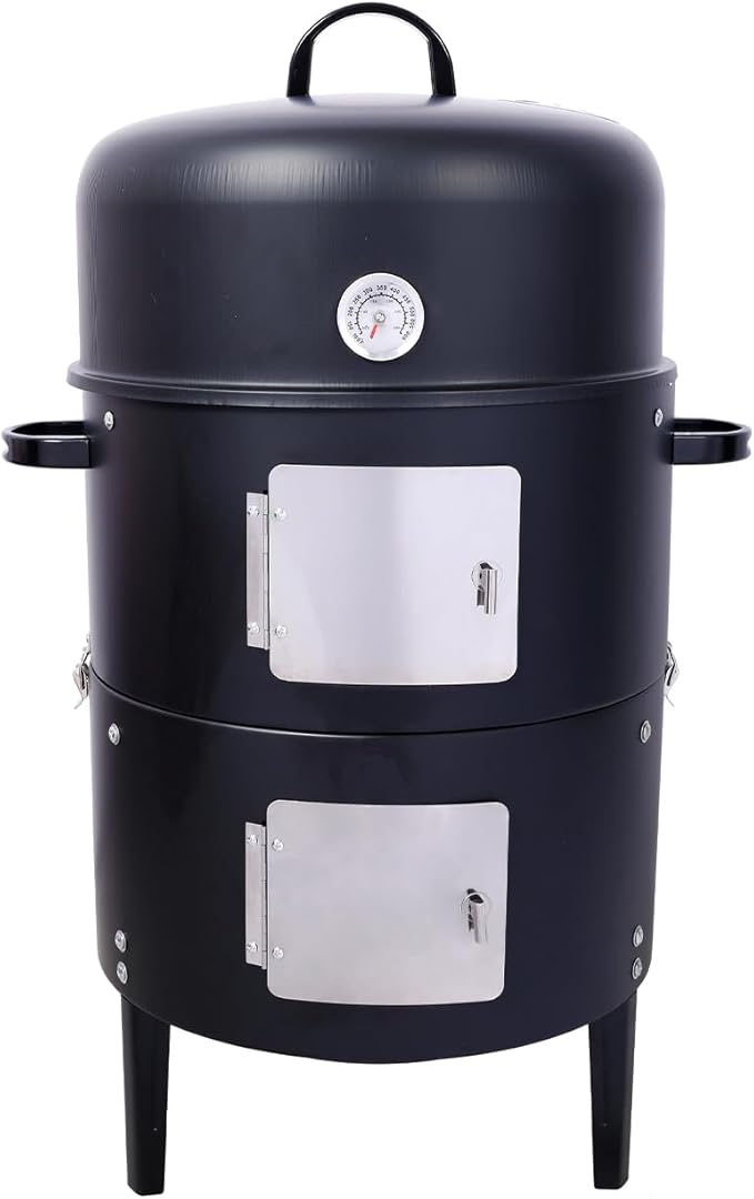17 inch Vertical Charcoal Smoker, BBQ Grill, Fire Pit, 3-in-1 with Built-in Thermometer, Adjustable Air Vent, Idea for Parties, Backyard, Patio, Camping