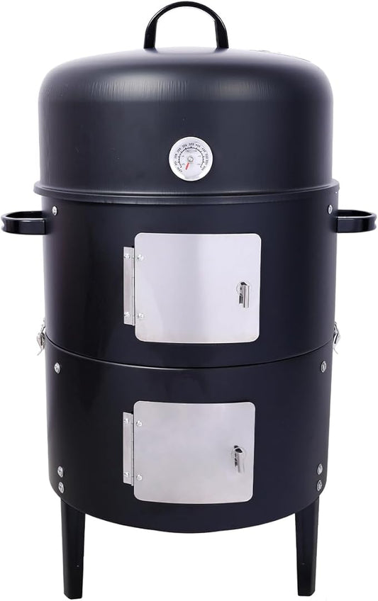 17 inch Vertical Charcoal Smoker, BBQ Grill, Fire Pit, 3-in-1 with Built-in Thermometer, Adjustable Air Vent, Idea for Parties, Backyard, Patio, Camping
