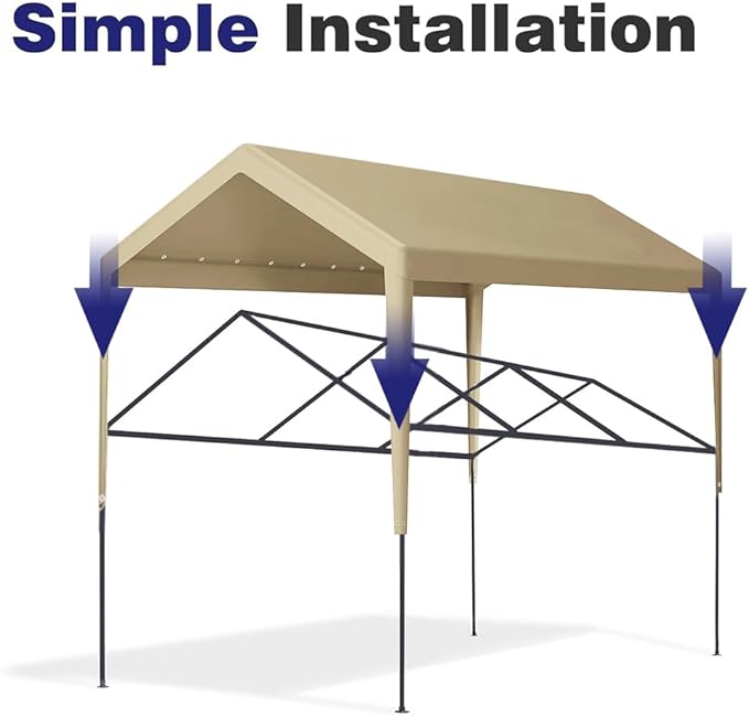 Rutile 10 x 20 FT Carport Replacement Cover, Heavy Duty Car Tarp Canopy Tent Garage Top Shelter Cover with Fabric Leg Pole Skirts and Ball Bungees Beige (Only Top Cover, Frame is not Included)