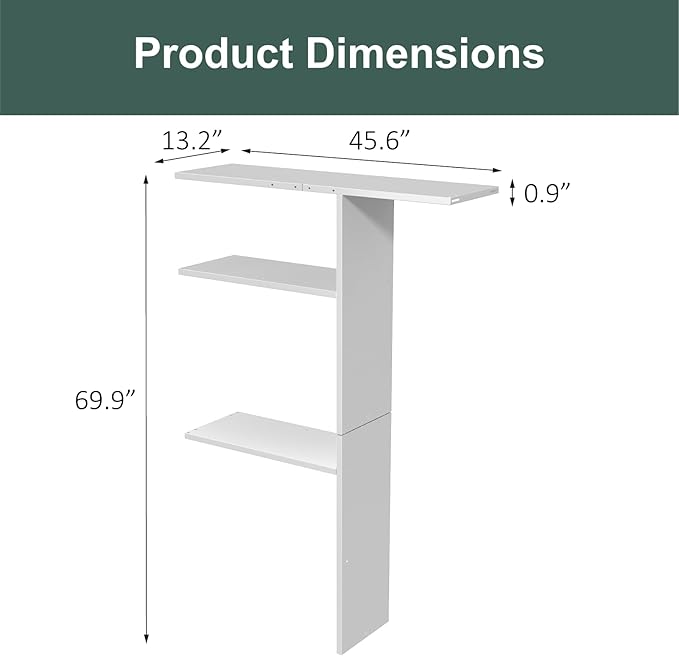 Vertical Storage Shed Shelf, Weatherproof Metal Shelf for 60 cuft Tool Cabinet, Ideal for Outdoor Use, with Screw and Nuts Easy Assembly, 45.6''L×13.2''W×69.9''H, White