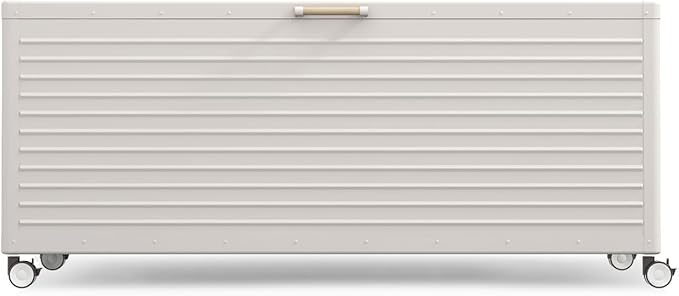 281 Gallon Large Outdoor Metal Deck Box with Wheels, Storage Box with Lid for Patio Furniture, Garden Tools, Outdoor Cushion, Latte