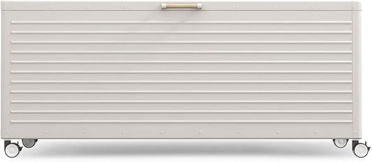 281 Gallon Large Outdoor Metal Deck Box with Wheels, Storage Box with Lid for Patio Furniture, Garden Tools, Outdoor Cushion, Latte