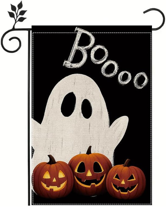 Halloween Garden Flag 12x18 Inch Double Sided, Boo Ghost Pumpkin Yard flag, Spooky Outdoor Halloween Party Decoration for Porch, Patio, Lawn, Garden, Indoor & Outdoor Décor