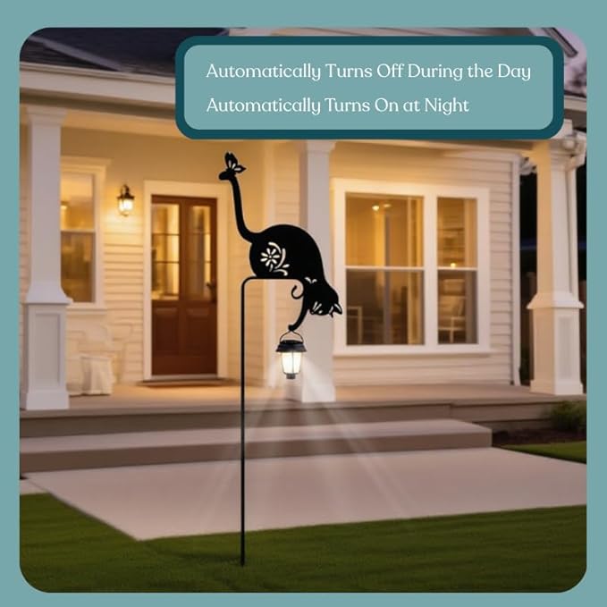 Solar Cat Garden Light, Metal Solar Lamp, Detachable Cat-Shaped Outdoor Path/Lawn Light, No Wiring Required for Garden, Courtyard, Patio, Pathway Decor, 46 Inch Height