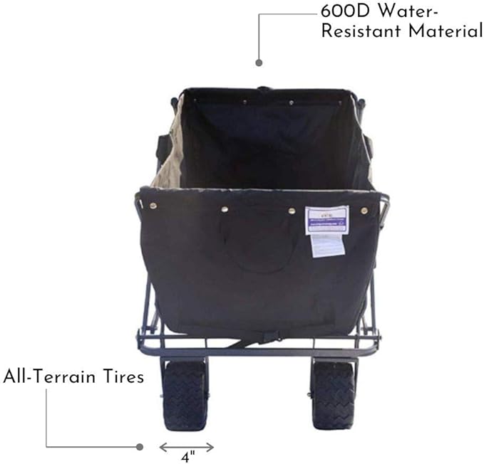 Impact Canopy Folding Collapsible Utility Wagon, Extra-Large Wagon with All-Terrain Wheels, Black