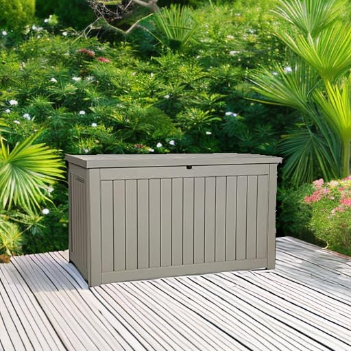 YITAHOME XXL 230 Gallon Large Outdoor Storage Deck Box for Patio Furniture, Outdoor Cushions, Garden Tools and Sports/ Pools Equipment, Weather Resistant Resin, Lockable (Taupe)