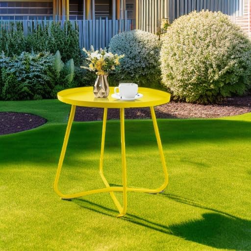 Babion Yellow Outdoor Side Table, Small Round Patio Accent Table for Patio Yard Garden, Indoor & Outdoor