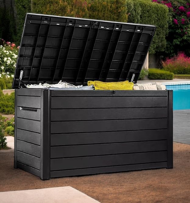230 Gallon Deck Storage Box Outdoor Patio Container (Graphite Black)
