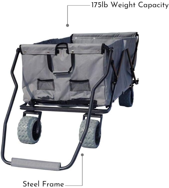 Impact Canopy Folding Collapsible Utility Wagon, Extra-Large Wagon with All-Terrain Wheels, Grey