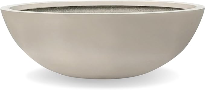 7.7" H x 22" D Round Bowl Fiberstone Planter for Succulent and Lotus, Drainage Hole, Weather Resistant for Indoor and Outdoor Use, Included 2 Extra Coco Mats (Taupe, 19.9" Pot Opening)