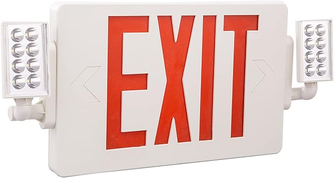 1 Pack- UL Listed Exit Sign with Emergency Lights, Two LED Adjustable Head Emergency Exit Light Combo with Battery-120-277VAC-Exit Sign for Business.