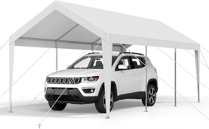 VEVOR Carport, 10 x 20 FT Outdoor Car Canopy, Potable Carport, Heavy Duty Galvanized Cars Shelter, UV-Resistant & Water-Resistant, All-Season Protection, Storage Shed for Car Boat Motorcycle White