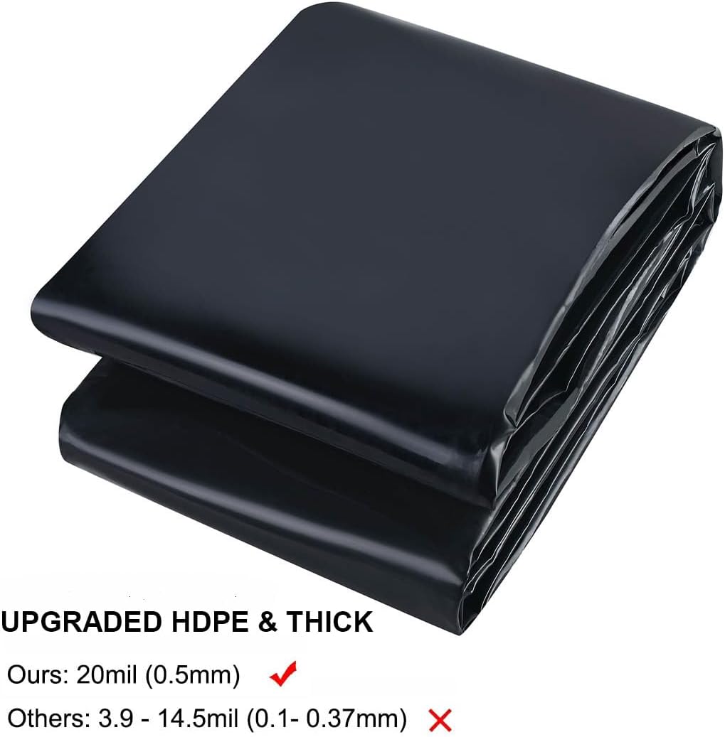 Small Pond Liner, 4 x 7 Feet 20 Mil Pond Liners for Outdoor Ponds, Black Pond HDPE Liner for Waterfall, Fish Ponds, Garden Fountain