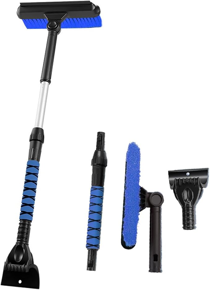 31.5" Car Snow Brush and ice Scraper, Ice scrapers for car Windshield, 3-in-1 Automotive Snow Removal Tool with Ergonomic Foam Handle and 360° Rotating Brush Head for Cars, Trucks and SUVs