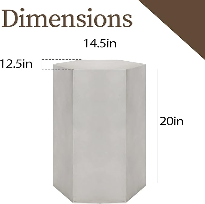 COSIEST Concrete Accent Table, Hexagon Patio Side Table 14.5''Wx20''H, Modular Design Indoor Outdoor End Table, Light Grey