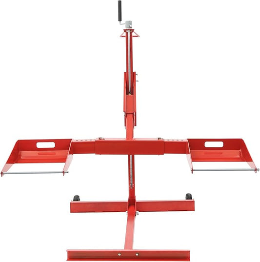 Riding Lawn Mower Lift 750lb Capacity Adjustable Wheel Span Solid Carbon Steel Lawn Mower Lift with 2 Wheels Lawn Mower Lift for Tractors and Zero Turn Lawn Mowers (Red)