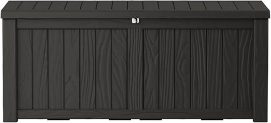 Extra-Large 150 Gallon Outdoor Chest Storage Waterproof - Outside Storage Box & Bench, Resin Deck Chest for Patio/Pool, Lockable UV-Resistant, Onyx Black