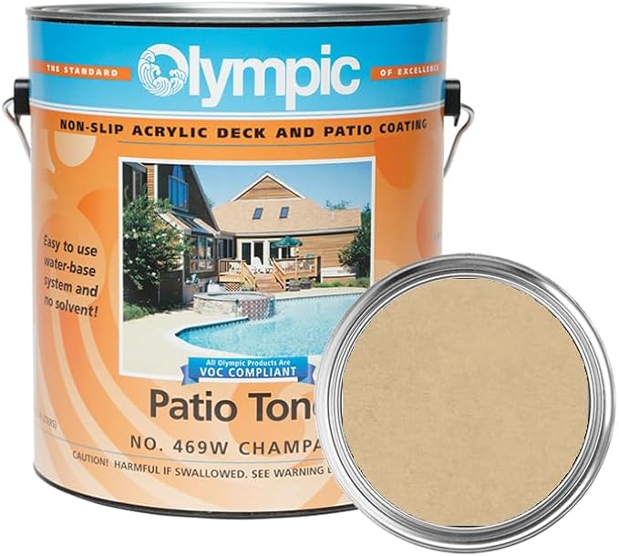 Olympic Patio Tones - Champagne - 1 Gallon - Non-slip acrylic deck and patio coating, concrete restorer.