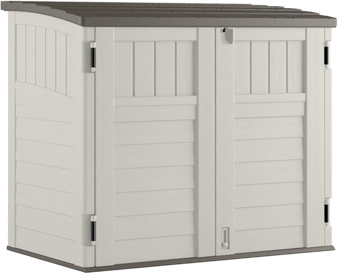 Suncast 4 Pack 34 Cu Ft Capacity Horizontal Outdoor Storage Shed for Garbage Cans, Garden Accessories, Backyard, and Patio Use, Vanilla