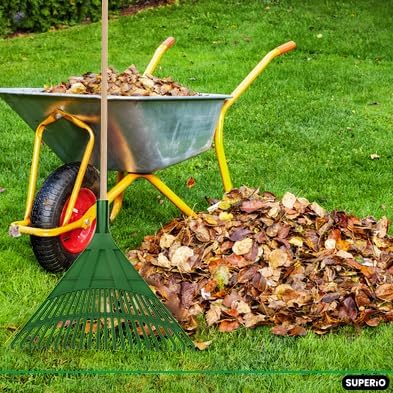 Superio Adult Rake with Hardwood Handle, Durable Plastic Head to Sweep Leaves in Lawn and Tidying Up The Garden, 61" 2-Pack