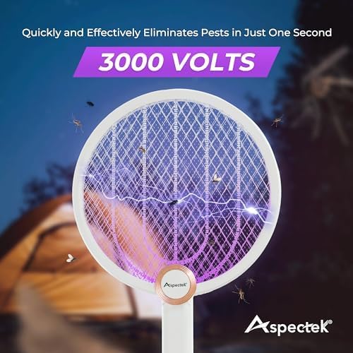 ASPECTEK 2-Pack Upgraded 3000V Electric Fly Swatter, Portable and Foldable Mosquito Zapper Racket, Rechargeable Bug Zapper with Improved Battery Life and USB Charging Cable for Indoor and Outdoor Use