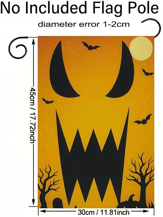 Halloween Garden Flag 12x18 Inch Double Sided Scary Pumpkin Face Yard flag Outdoor Spooky Party Porch Patio Lawn Decoration for Halloween Birthday Party Indoor Outdoor Décor