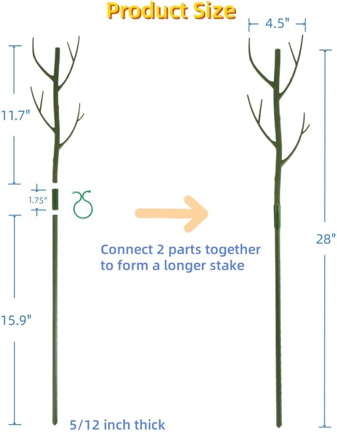 28 Inch Garden Plant Trellis for Indoor Plants, 6 Pack Plastic Trellis Support Stakes for Climbing Plants or Houseplants, Branch Shaped, Green